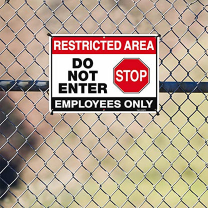 T&R Large Restricted Area Do Not Enter Employees Only Sign - 4 Pack - 14 x 10 Inches Rust Free .040 Aluminum - UV Protected, Waterproof, Weatherproof and Fade Resistant - 6 Pre-drilled Holes - color: Black & Red - 14" x 10" - 4 Pack