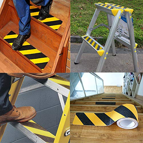 RELIANCER Anti Slip Safety Grip Tape 4inx60ft Non Skid Tread Safety Tape with High Traction Grit Yellow & Black Marking Self-Adhesive Tape Hazard Caution Warning Tape for Stairs Steps Deck - color: Yellow&Black, size: 4"×60'