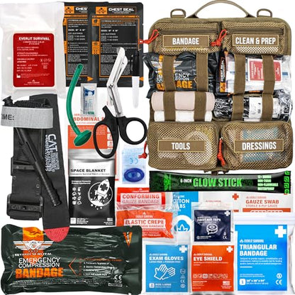 EVERLIT Roll Up Trauma First Aid Kit with CAT Tourniquet-Tactical IFAK Emergency Medical Kit for Outdoor, Vehicle & Home Preparedness-Quick Release Molle Bag for First Responders (Coyote Brown) - color: Coyote Brown