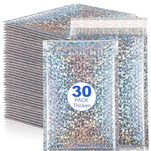 30 Pcs Holographic Bubble Mailers 11 X 7 Inch Metallic - color: Silver