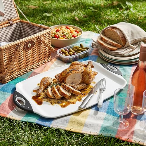 Dexas Chop & Serve Cutting Board, 12.5 x 20 Inch, Large Kitchen Prep and Serving Board with Handles, BPA-Free Dishwasher Safe, White and Black - color: White, size: 20.3"L x 12.5"W