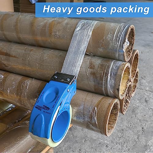 BOMEI PACK Strapping Tape 2Inch, Fiberglass Reinforced Heavy Duty Packing Tape with Dispenser with String for Moving and Shipping, 6Rolls x 5.5Mil x 35Yds, Total 210Yds