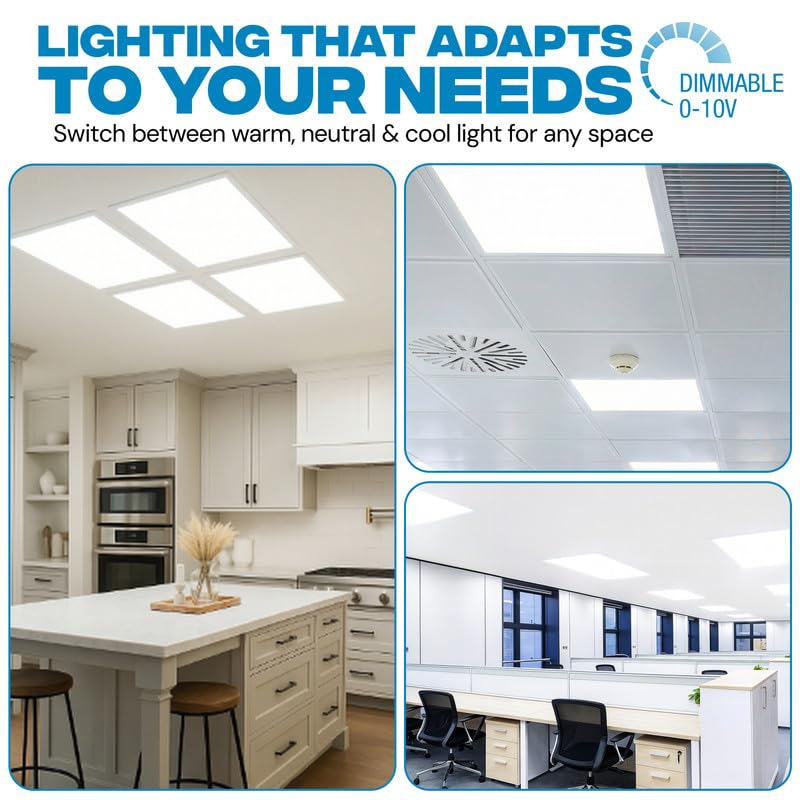6 Pack 2x2 LED Flat Panel Light for Drop Ceiling, 5200lm Selectable 20W/25W/30W/35W/40W, Color Temperature 3000K/3500K/4000K/5000K/6500K, 0-10V Dimmable, 120-277V, ETL - size: 2x2 5CCT 6 Pack
