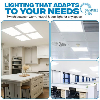 6 Pack 2x2 LED Flat Panel Light for Drop Ceiling, 5200lm Selectable 20W/25W/30W/35W/40W, Color Temperature 3000K/3500K/4000K/5000K/6500K, 0-10V Dimmable, 120-277V, ETL - size: 2x2 5CCT 6 Pack
