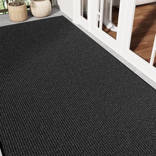 Large Commercial Floor Mat, 4' x 8' Indoor Outdoor Front Door Mat, All-Season Non-Slip Entry Mat, Absorbent & Stain Resist, Easy Clean Heavy Duty Outdoor Mat for High Traffic Area, Black - color: Black Striped, size: 4' x 8'