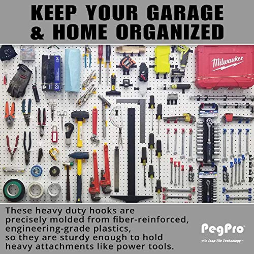 PegPro® 2" Hooks Kit for Standard “Wood Fiber” pegboard – Durable Plastic Pegboard Hooks - for Garage, Kitchen, Craft Room, and More (2" Hook - 24 Pack, White) - color: White, size: 2" Straight - 24 Count