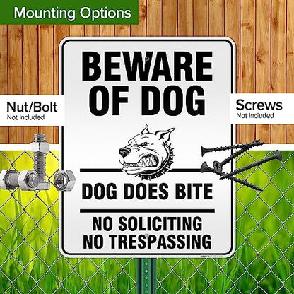 Beware of Dog, Dog Does Bite No Soliciting No Trespassing Sign, 24x30 - size: 24x30 - Aluminum Reflective