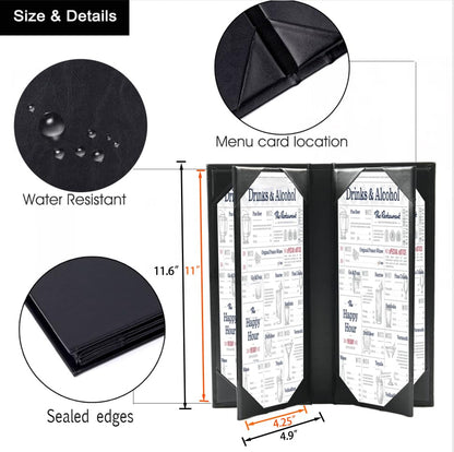 3 Packs Leather Menu Holder for 4.25x11 inch menus, Menu Covers Six Views Menu Covers for Restaurant Coffee Bars Hotel, Restaurant Covers 6 Views - size: 4.25 x 11 inch/6 views/3 pcs