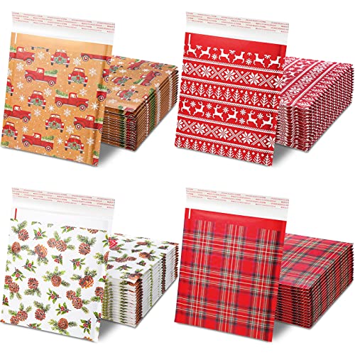 Yexiya 32 Pcs Christmas Bubble Mailers 8.3 x 9.3 Inch Christmas Padded Envelopes Self Adhesive Shipping Bags Holiday Mailing Envelopes Waterproof Postal Bag for Xmas Mailing Packaging (Vintage Style)