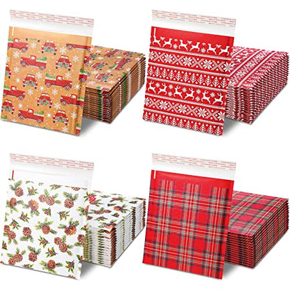 Yexiya 32 Pcs Christmas Bubble Mailers 8.3 x 9.3 Inch Christmas Padded Envelopes Self Adhesive Shipping Bags Holiday Mailing Envelopes Waterproof Postal Bag for Xmas Mailing Packaging (Vintage Style)
