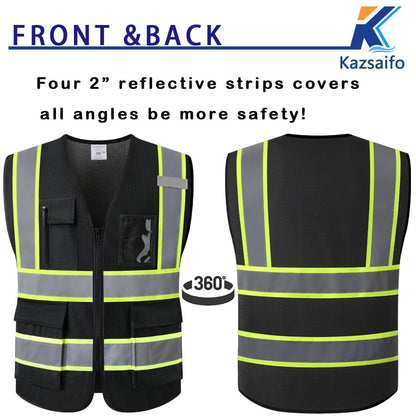 Hi Vis Reflective Safety Vest for Men Women,Meets ANSI/ISEA - color: Black, size: Large