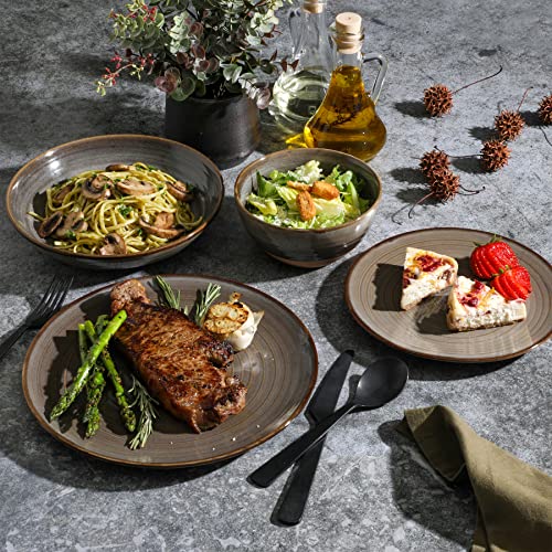 Gibson Elite 16 Piece Dreamweaver Double Bowl Terracotta Reactive Dinnerware Set - Earthy Brown, Service for 4 (16pcs) - color: Earthy Brown (Dreamweaver)