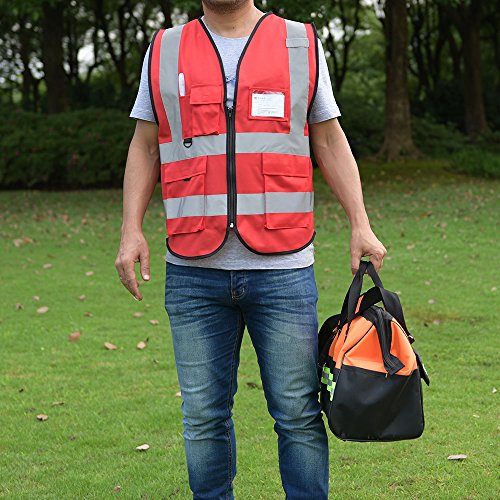 zojo High Visibility Reflective Safety Vest with Multi Pockets 10 Pack Bulk - color: Red, size: XX-Large