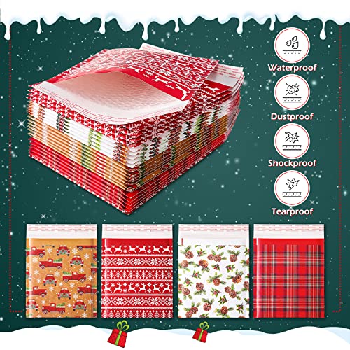 Yexiya 32 Pcs Christmas Bubble Mailers 8.3 x 9.3 Inch Christmas Padded Envelopes Self Adhesive Shipping Bags Holiday Mailing Envelopes Waterproof Postal Bag for Xmas Mailing Packaging (Vintage Style)