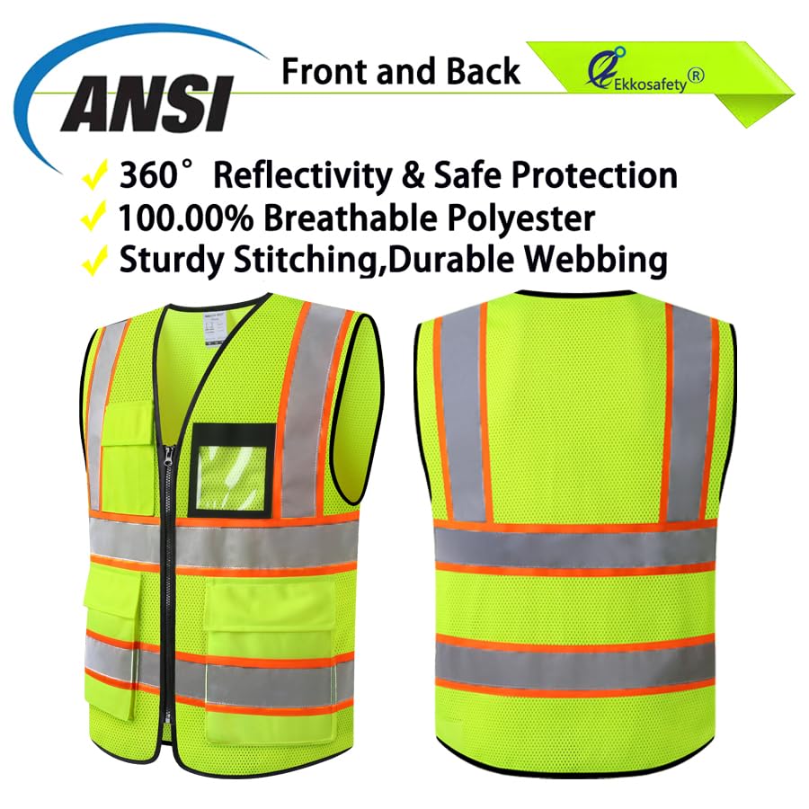 Hi Vis Reflective Safety Vest for Men Women,EKH1,Yellow,M - color: Ekhmesh-yellow, size: Medium
