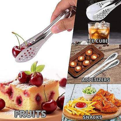 10PCS 5 Inch mini tongs Serving Tongs Small Kitchen Tongs Silver - size: 5 Inch