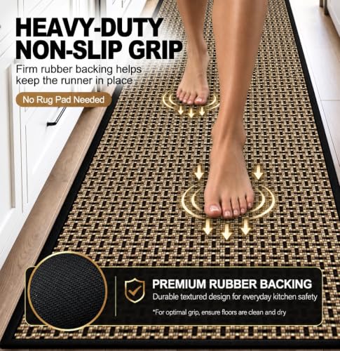 eqivei Kitchen Runner Rug, 2' x 6', Non-Slip Washable Kitchen Mat - color: Black Tan