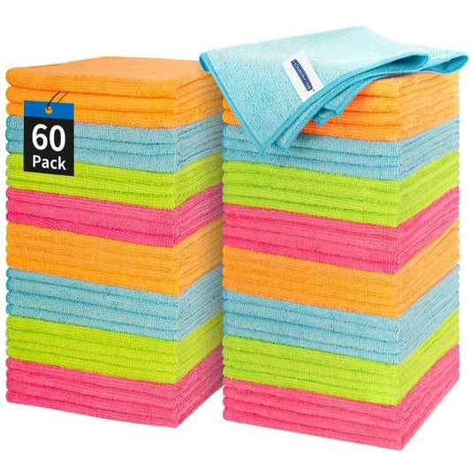 Microfiber Cleaning Cloth - 60 Pack Shop Towels, 12" x 12" Cleaning Rags Lint Free, Reusable Microfiber Towels for Cars Kitchen Automotive House Office - color: Multicolor, size: 60 Pack