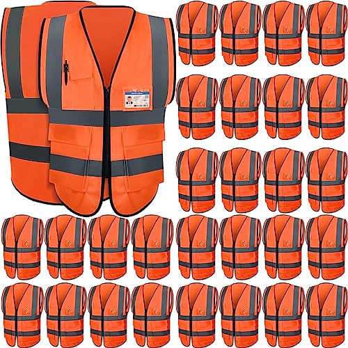 Leumoi 30 Pack Reflective Safety Vest with Pockets - color: Orange, size: X-Large