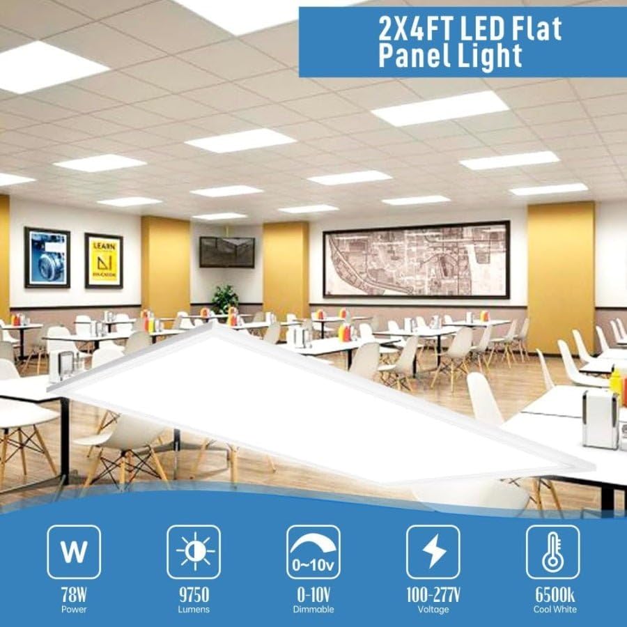 2x4 FT LED Light Flat Panel, 78W High Brightness 9750lumens 6500K, Dimmable (0-10V) Recessed Drop Ceiling Lights, Lay in Fixture for Office Shop Commercial Warehouse Fixture, 120-277V, ETL 6PACK