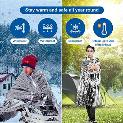 Primacare HB-10 Emergency Mylar Thermal Blankets – 10 Pack, 84" x 52", Silver – Reflective, Waterproof, Retains 90% Body Heat – for Survival, First Aid, Outdoors, Camping, EMS - color: Silver