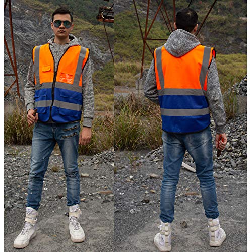 zojo High Visibility Reflective Safety Vest with Multi Pockets 10 Pack Bulk - color: Mix Orange & Blue, size: X-Large