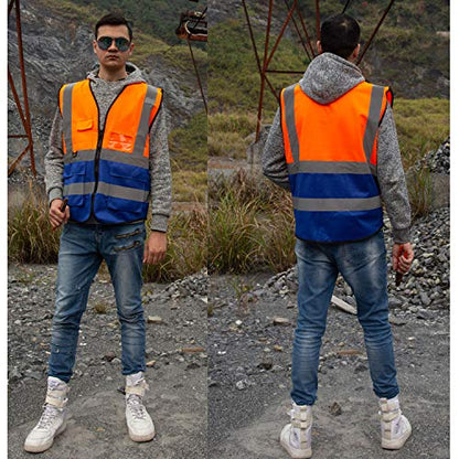 zojo High Visibility Reflective Safety Vest with Multi Pockets 10 Pack Bulk - color: Mix Orange & Blue, size: XX-Large