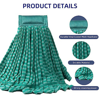 2 Pack Large Microfiber Tube Mop Heads,6 inch,Heavy Duty Mop Head,Highly Absorbent,Commercial Mop Head Replacement,Wet Mop Heads Replacement,for Hardwood, Tile, Laminate Floors,Green - color: Green