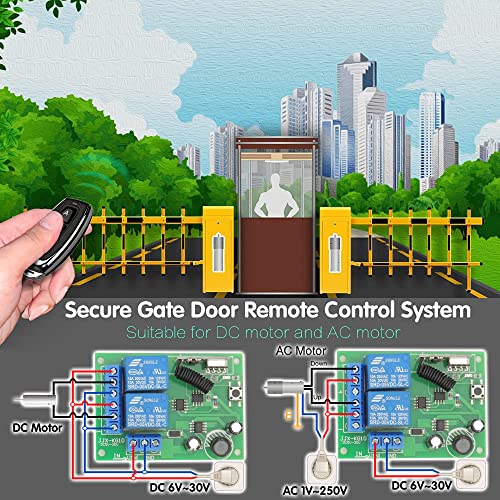 DieseRC DC 12V 24V 30V Secure Remote Control Switch Universal Wireless 433Mhz Rf 10A Relay Receiver Board with 2 Transmitter Key Fobs for Motor Light Gate Door DIY Wireless Controller - color: 2 Buttons