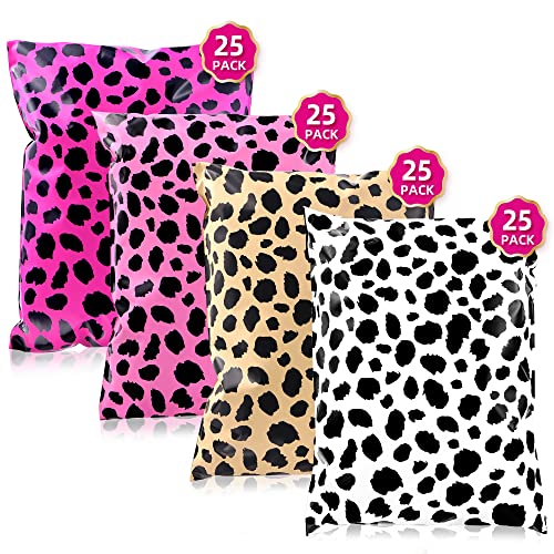10x13 Inch Poly Mailers, 4 Colors Leopard Mix, 100 Pack Self Sealing - color: 4 Color Mix