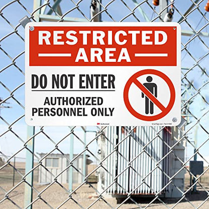 SmartSign 12" x 18" 'Restricted Area Do Not Enter, Authorized Personnel Only' Metal Sign with Symbol, 63 mil Aluminum, 3M Laminated Engineer Grade Reflective, Red, White and Black, USA-Made - style: 12" x 18" - EG Reflective