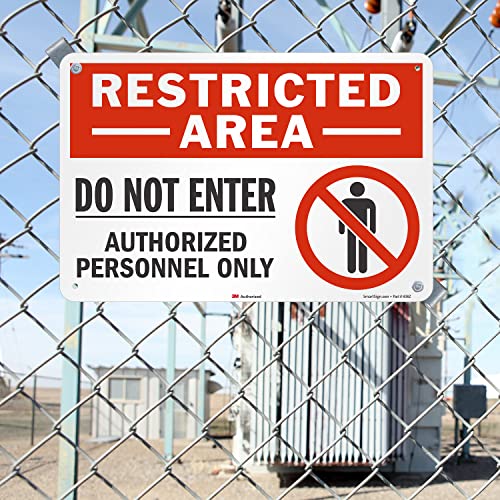 SmartSign 12" x 18" 'Restricted Area Do Not Enter, Authorized Personnel Only' Metal Sign with Symbol, 63 mil Aluminum, 3M Laminated Engineer Grade Reflective, Red, White and Black, USA-Made - style: 12" x 18" - EG Reflective