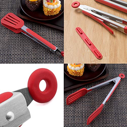 Cooking Tongs 9" and 12" Stainless Steel Kitchen Silicone Serving Tongs - color: Red, size: 9 & 12 inch