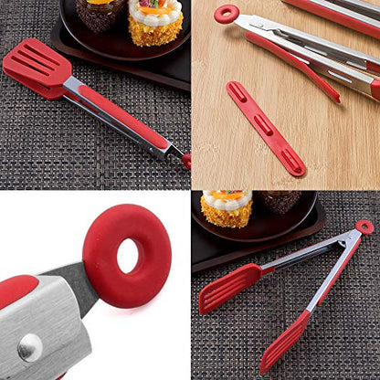 Cooking Tongs 9" and 12" Stainless Steel Kitchen Silicone Serving Tongs - color: Red, size: 9 & 12 inch