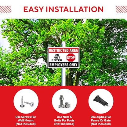 Do Not Enter Restricted Area Employees Only Signs Outdoor - 8x12 Rust Free Aluminium Metal No Entry Sign, UV Protected, Waterproof, Weather Resistant, Durable Ink and Easy to Install & Read - 2 Pre-drilled Holes (Pack of 3, 18"x24") - color: Pack of 3, si