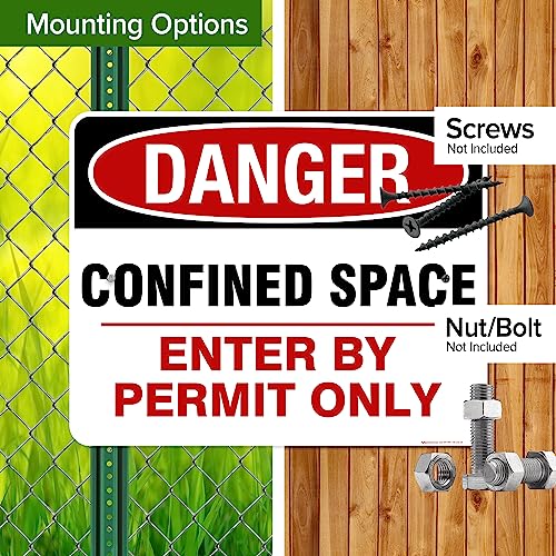 Danger Confined Space Enter By Permit Only Sign, 24x30 Inches, Rust Free - size: 24x30 - Aluminum