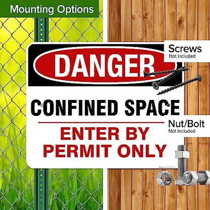 Danger Confined Space Enter By Permit Only Sign, 24x30 Inches, Rust Free - size: 24x30 - Aluminum