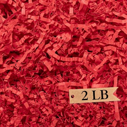 Art Secret Crinkle Cut Paper Shred Filler for Packing and Filling Gift Baskets - 2 LB (Red) - color: Red