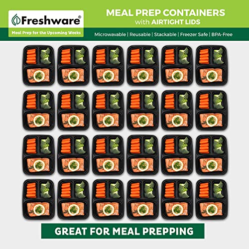 Freshware Meal Prep Containers with Lids [15 Pack] 3 Compartment, Food Storage Containers, Bento Box, BPA Free, Stackable, Microwave/Dishwasher/Freezer Safe (32 oz) - size: 3-COMP-32OZ-15PK