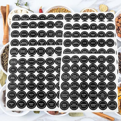 Spice Labels, 432Pcs Spice Labels Stickers 1.4in Waterproof Adhesive Round Preprinted Spice with Blank Label Black Tear Resistant Sticker for Kitchen Jars Caps Food Containers Spice Organizers - color: Black