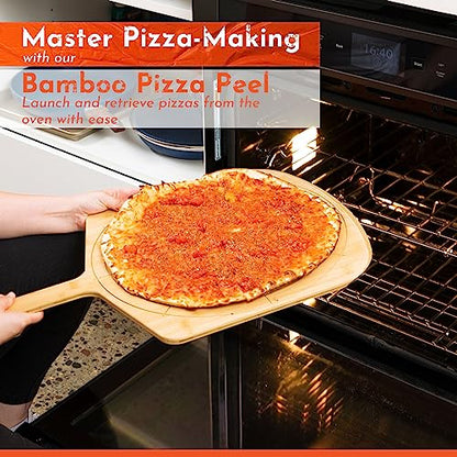 Wooden Pizza Peel 14 Inch Board with Engraved Sizes - Multi-Purpose Bamboo Pizza Cutting Board, Wood Pizza Peel, Pizza Spatula Paddle, and Serving Board with Size and Cutting Guide - color: Natural(14 inch)