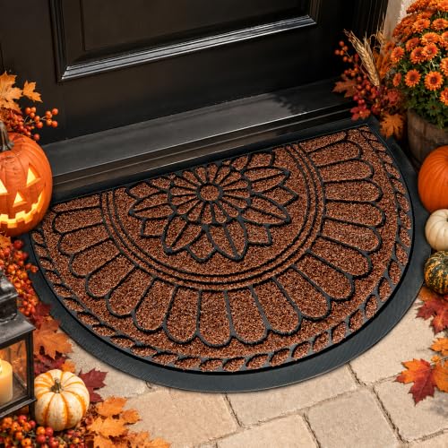 Mibao Half Round Door Mat, 47"x32", Maroon, Non-Slip Welcome Entrance - color: Maroon, size: 2'8" x 3'11" (Semicircular)