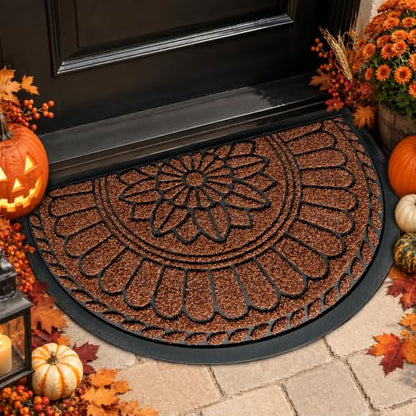 Mibao Half Round Door Mat, 47"x32", Maroon, Non-Slip Welcome Entrance - color: Maroon, size: 2'8" x 3'11" (Semicircular)