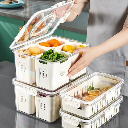 Fruit Storage Containers for Fridge with Lid and Handle, Veggie Tray Bins - color: High-4 Colanders