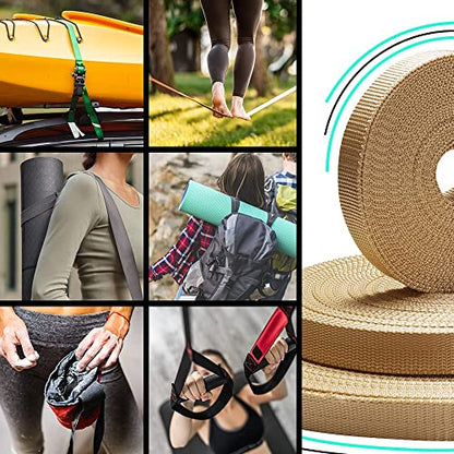 TECEUM Webbing Strap, 3/4" to 2", 10-50 Yds, Multi-Color Heavy Duty Tape - color: Caramel, size: 1"- 10 yards