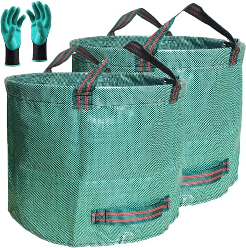 Professional 2-Pack 106 Gallon Large Lawn Garden Bags (D31,H31 inch) Yard Waste Bag with Gardening Gloves for Big Leaf Bag,Yard Debris,Garden Trash Container,Lawn Grass Clippings,Weeds Bags 4 Handles