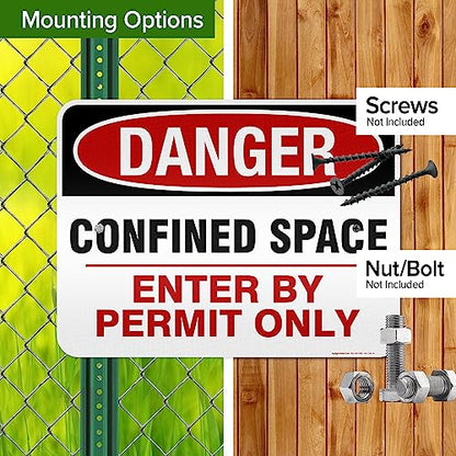 Danger Confined Space Enter By Permit Only Sign, 18x24 Inches, 3M EGP - size: 18x24 - Aluminum Reflective