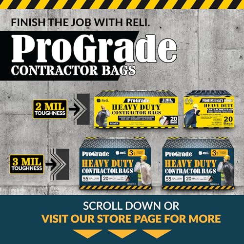 Reli. Contractor Garbage Bags 55 Gallon | 20 Trash Bags | Heavy Duty