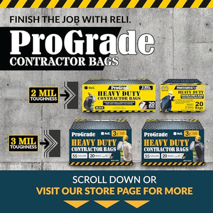 Reli. Contractor Garbage Bags 55 Gallon | 20 Trash Bags | Heavy Duty