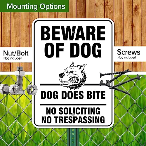 Beware of Dog, Dog Does Bite No Soliciting No Trespassing Sign, 18x24 - size: 18x24 - Aluminum